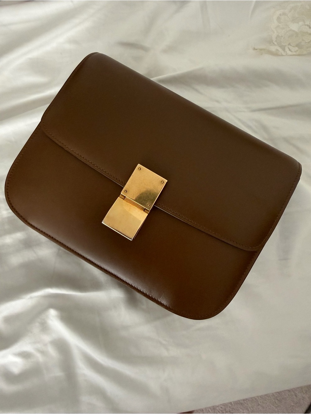 Celine Phoebe Philip Classic Brown Box Leather Shoulder Bag with Gold Hardware